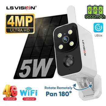 LS VISION 2K 4G Solar Security Camera Outdoor WiFi 180° Pan Rotating PIR Detection Battery Cameras with 5W Solar Panel Ubox App 1