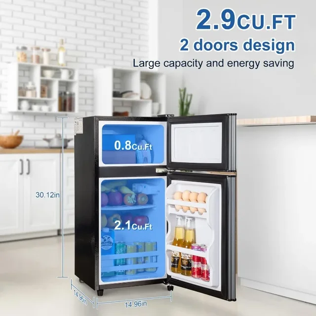 Mini Fridge with Freezer, 2.9 Cu.Ft Small Fridge,Energy Saving, Low Noise,7 Adjustable Thermostat,Double Door Small Refrigerator 2