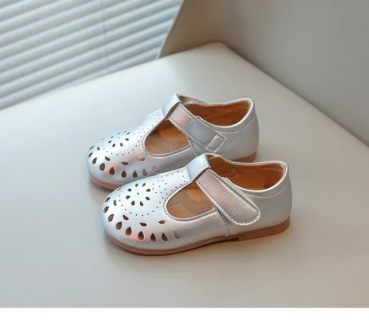 2023 frühling Sommer Mädchen Casual Schuhe Hohl Ausschnitte Prinzessin Süße Weiche Kinder Leder Schuhe T-riemen Kinder Wohnungen für Hochzeit – Detail 6