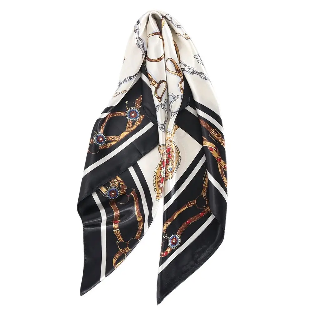 Hair Scarf Square 90X90cm Silk Headscarf Summer Black White Foulard ...