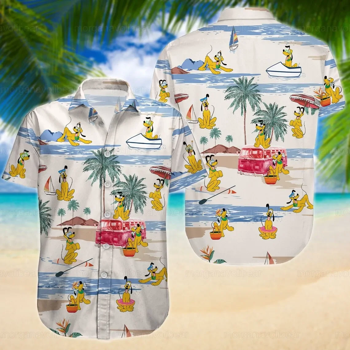 Disney Pluto Dog Hawaiian Shirts Men's Women Summer Short Sleeve Shirts Disney Hawaiian Casual Beach Harajuku Top