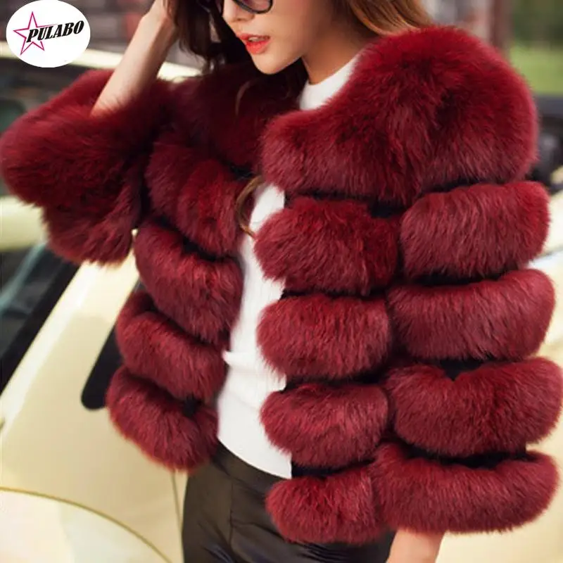 

S-4XL Mink Coats Women PULABO Winter Top Fashion Pink FAUX Fur Coat Elegant Thick Warm Outerwear Fake Fur Jacket Chaquetas Mujer