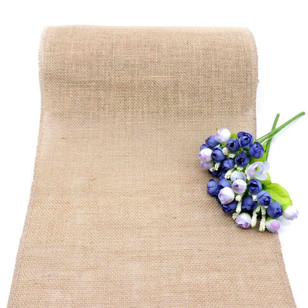 30cm Width Jute Linen Vintage Natural Table Runner Burlap Rustic Khaki Party Country Wedding Decoration Home Party Chair Decor