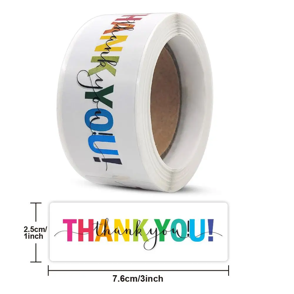 

120 шт./рулон, разноцветные наклейки «Thank You»