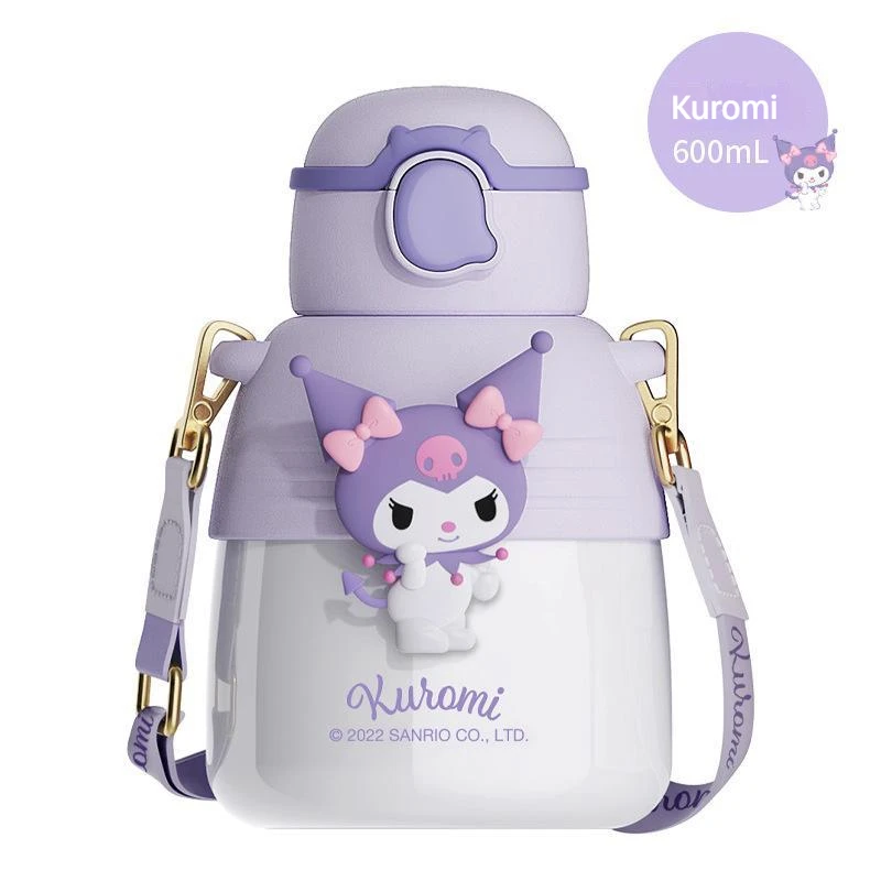 

600ml Sanrio Series Anime My Melody Kuromi Cinnamoroll Onpompurin Cartoon Cute Vacuum Cup Stainless Steel Thermos Cup Round Cup