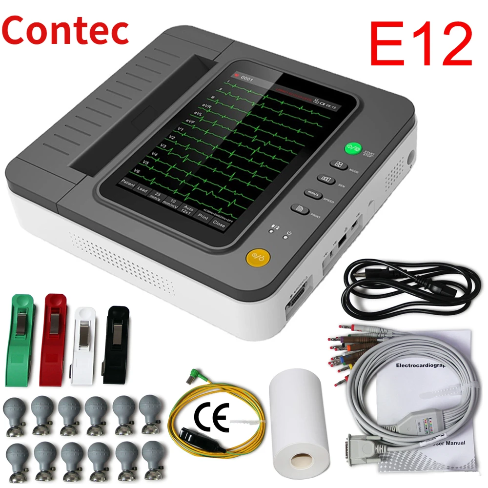 CONTEC Digital 12 Channel/Lead EKG+PC Sync software WiFi Color HD Display Touch Screen E12 Electrocardiograph ECG Machine