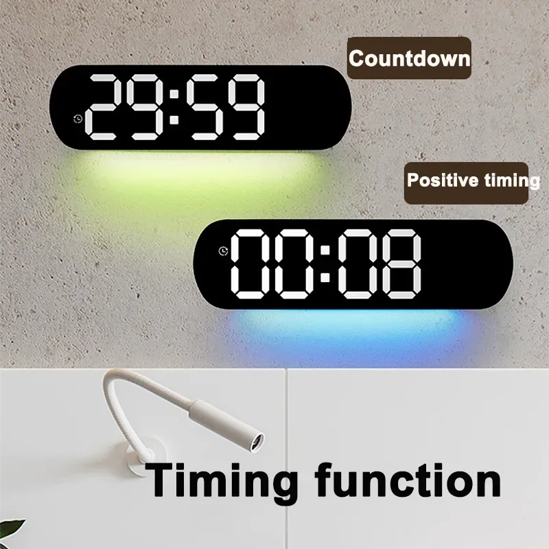 LED Digital Wall Clock Time Temperature Date Display Wall-mounted Adjustable Brightness Colors Remote Electronic Alarm Clock 4
