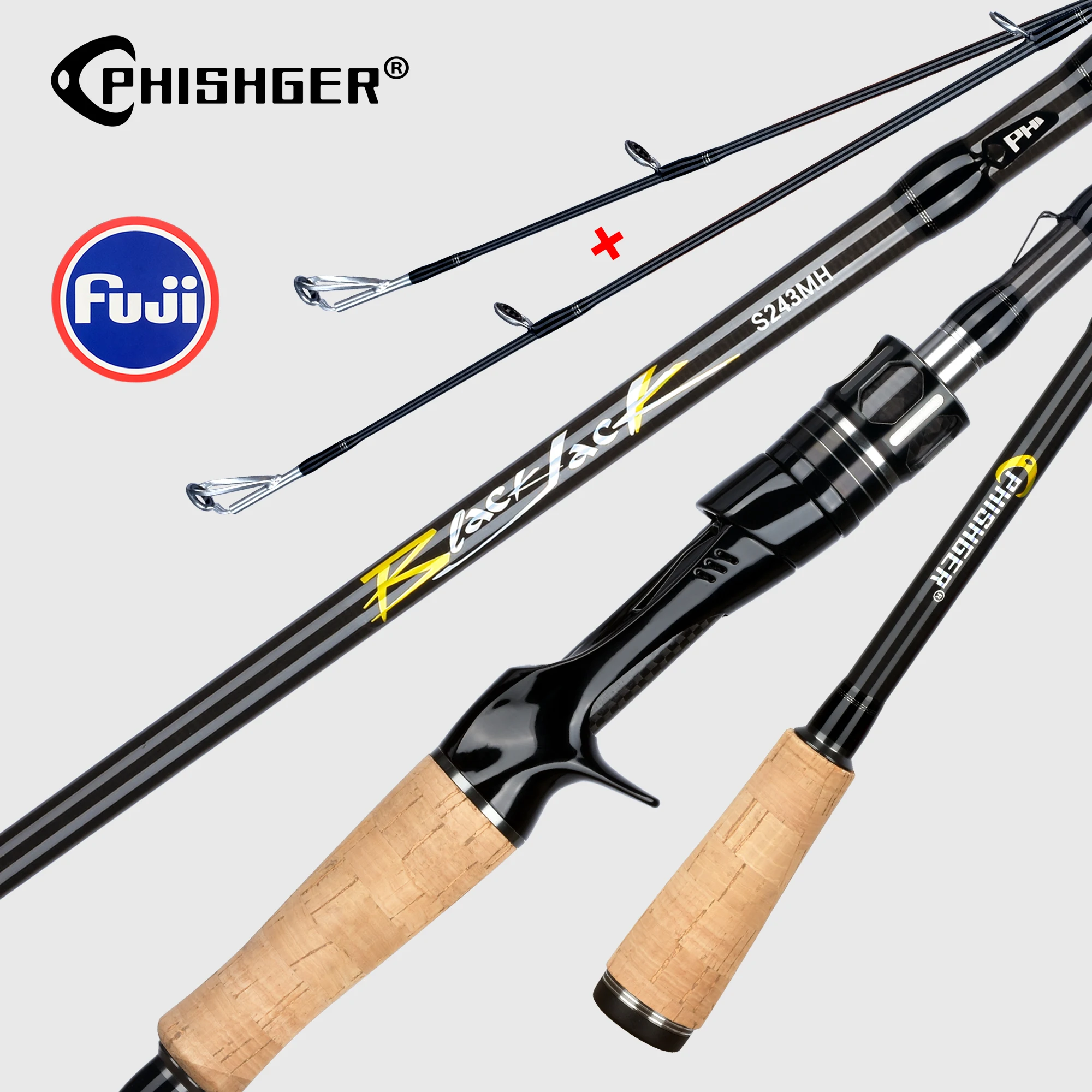 BIUTIFU Spinning Casting Fishing Rod, FUJI Guide Fast Baitcasting Lure 5-80g Bass Pike 1.8m 2.1m 2.4m 2.7m 3.0m 3.3m