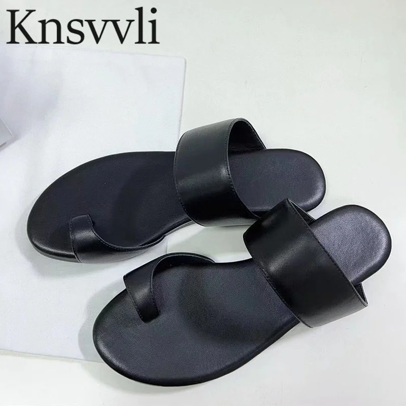 

Summer Flip Flop Flat Slippers Woman Genuine Leather Black White Vacation Beach Shoes Woman Casual Comfort Slides Women