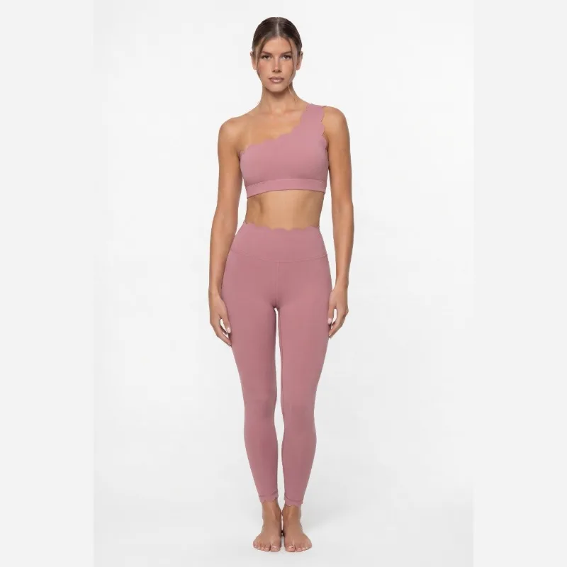 Set Women 2 Pieces Elegant Ballet Pink One-shoulder Lace Beauty Back Sexy Women's Sports Clothing Sets Fitness Yoga Clothing