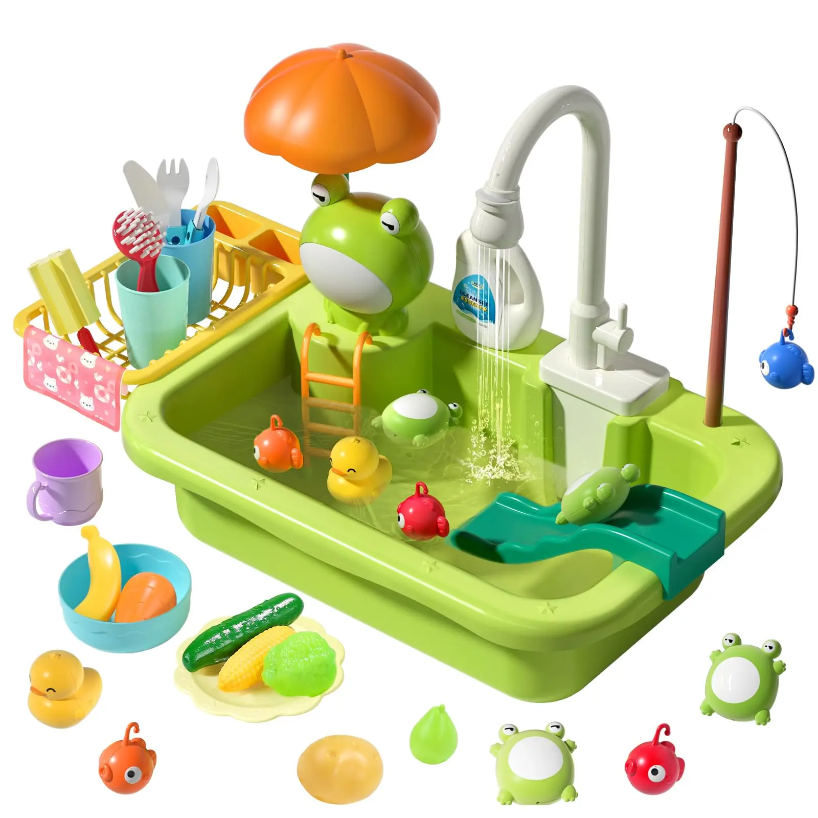 Giocattoli Elettrici per Bambini: Lavello da Cucina con Acqua Corrente, Lavastoviglie e Giocattoli da Pesca, Regalo Educativo per il Gioco di Ruolo per Bambine - immagine 3