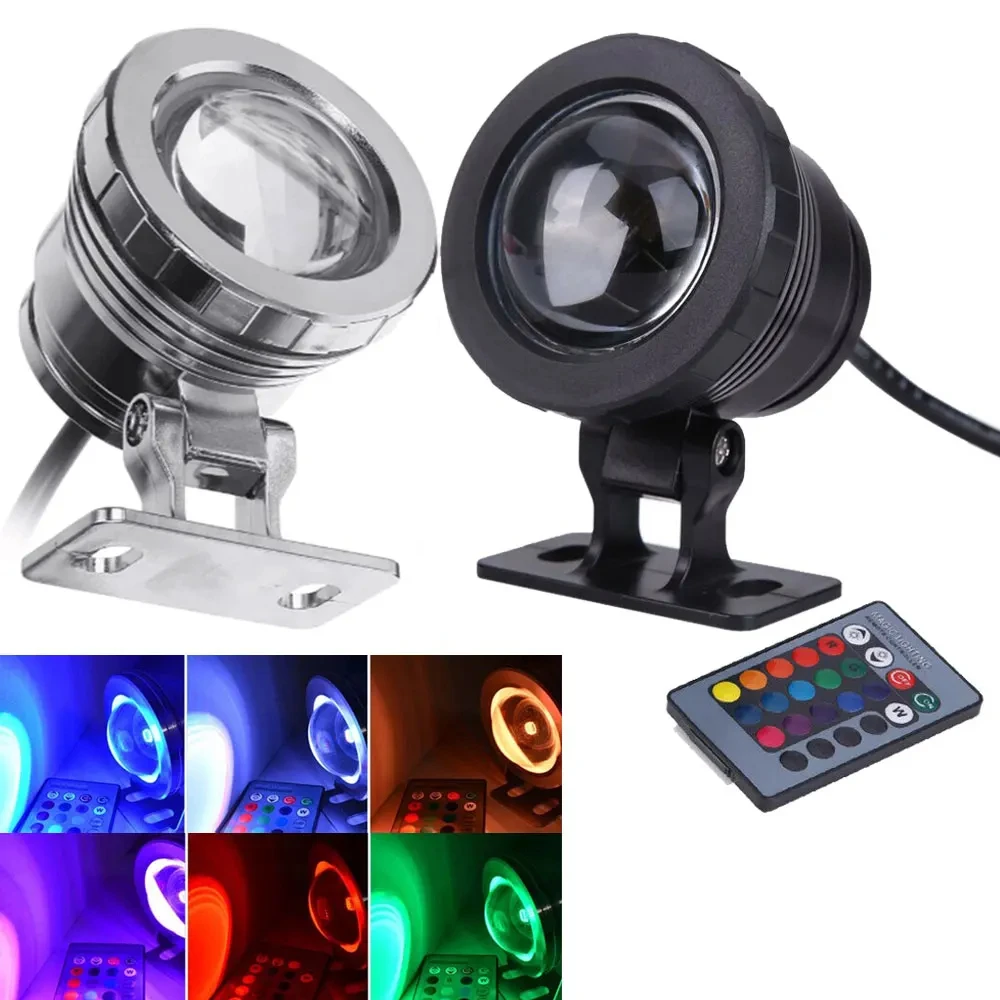 

10W Waterproof RGB LED Underwater Light Submersible Garden Pond Fountain 24Key Remote Controlled Lamp for Swimming Pool Aquarium