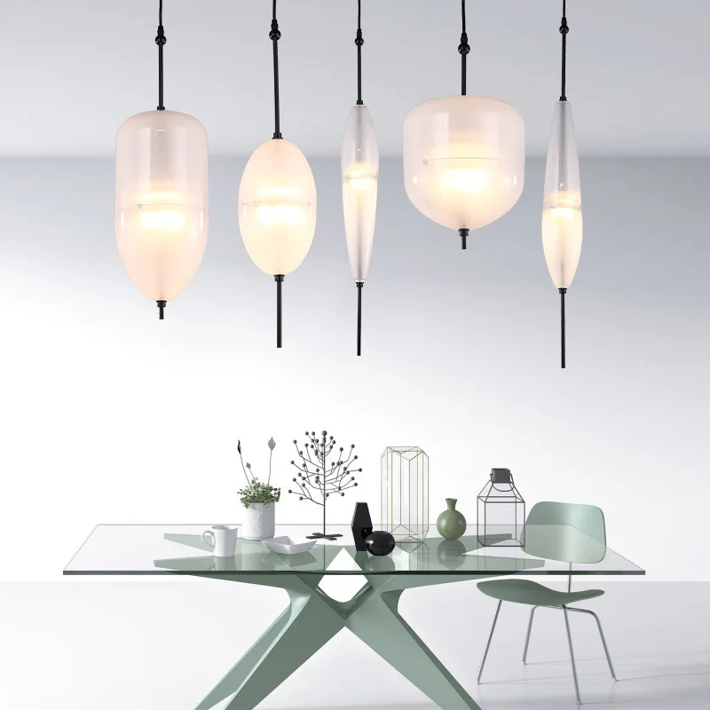현대 간단한 호수 블루 그라데이션 유리 펜던트 램프 디자이너 모델 룸 침실 레스토랑 바 LED 샹들리에 홈 장식 조명