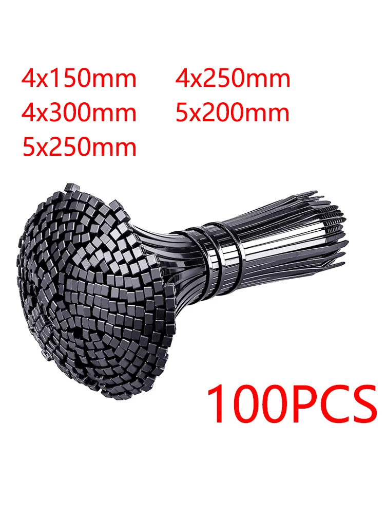 Description Picture 2 of itemSelf-locking plastic nylon tie 100 PCS black 4X150cable tie fastening ring cable tie zip wraps strap  nylon cable tie set