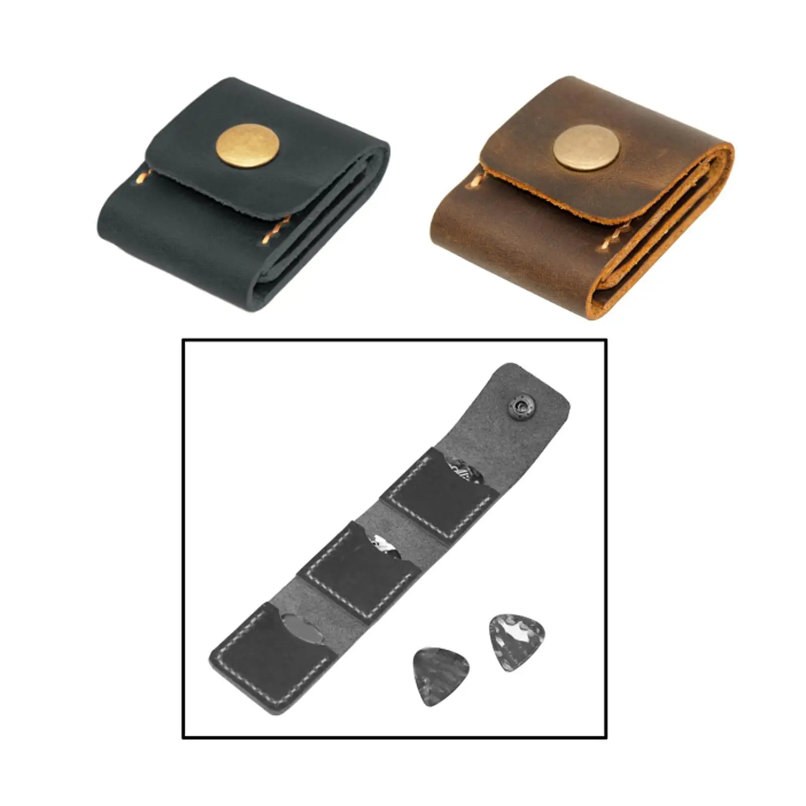 Picks Storage Pouch Box PU Leather with Snap Button Hold 3 Pick Storage for Guitar Players Kids Friends Acoustic Electric Guitar