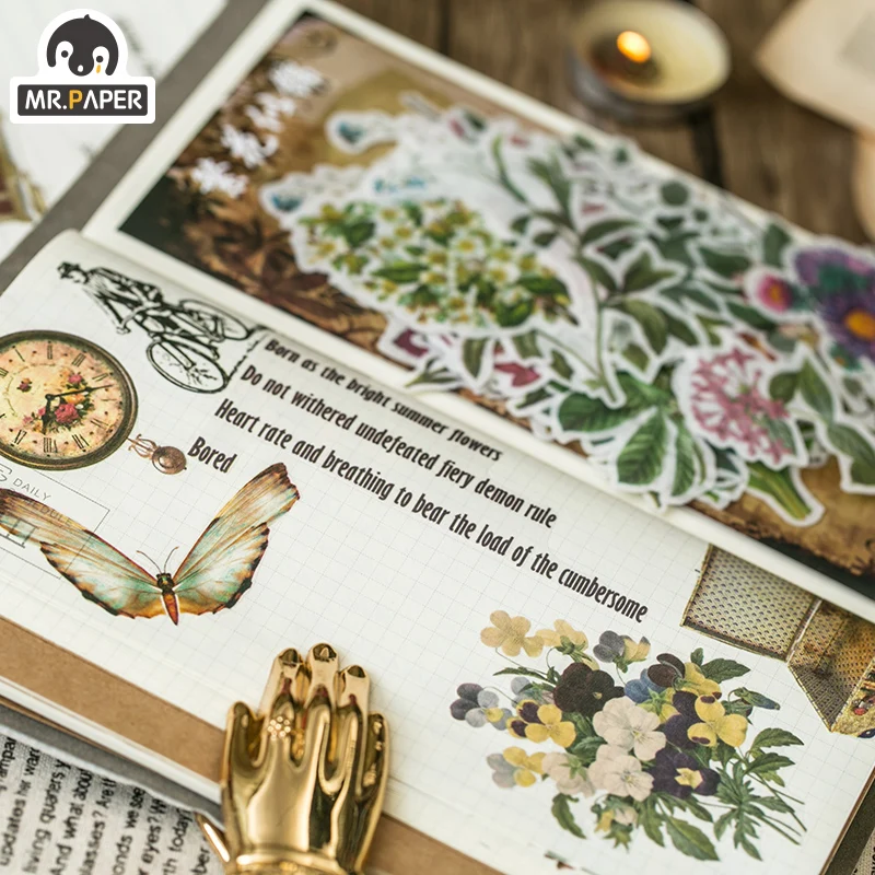 Mr.paper 10 Designs 60 Pcs/bag Vintage Retro Style A Past Series Creative Hand Account Decoration Collage DIY Material Stickers