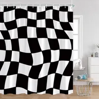 Colorful Checkerboard Shower Curtain Black White Blocks Distorted Chess Board Bathroom Curtain Modern Abstract Bath Decorations 2
