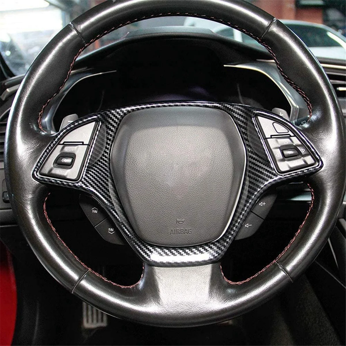ABS Carbon Fiber Car Steering Wheel Panel Decoration Cover Trim Moulding Sticker for Chevrolet Corvette C7 2014-