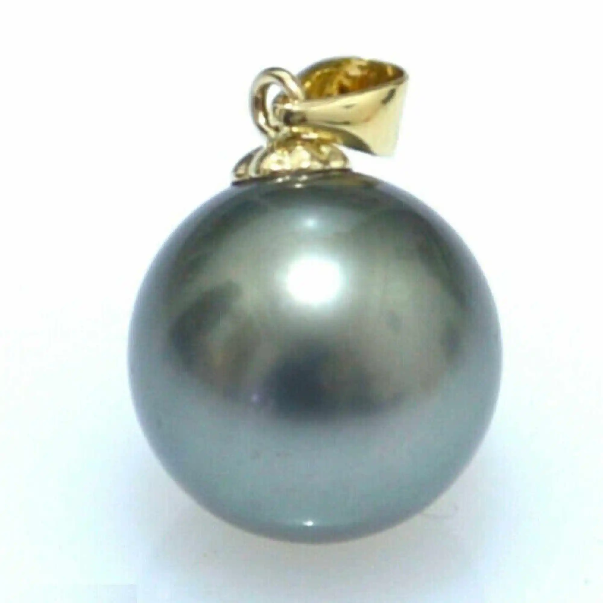 Gold Necklace 16mm black round shell pearl 14k gold necklace Natural Charms Amulet Crystal