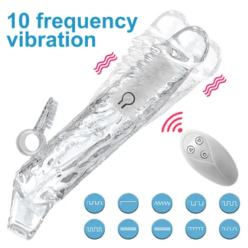 Remote Control Reusable Penis Enlargement Penis Extender Reusable Condoms Sex Toys for Men Dick Enlarger Extend 8cm Cock Sleeve 2