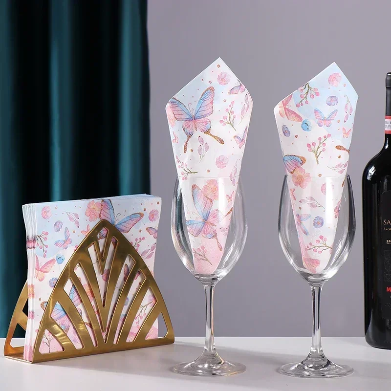 Paper Napkins Colored Printed Pure Wood Pulp 2-Ply Wine Glass Folding For Birthday Wedding Party