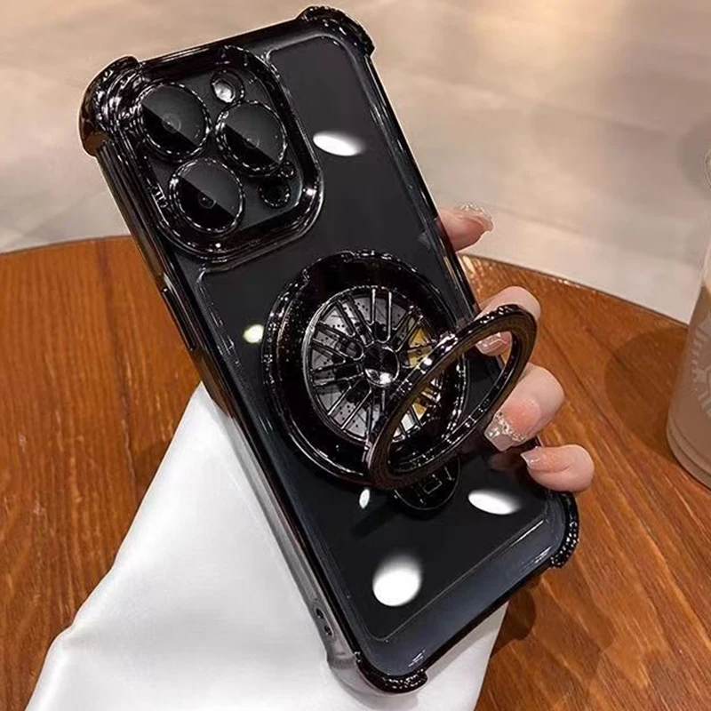 Luxury Magnetic 360° Rotating Bracket Phone Case with Air Plating Clear Bumper Cover