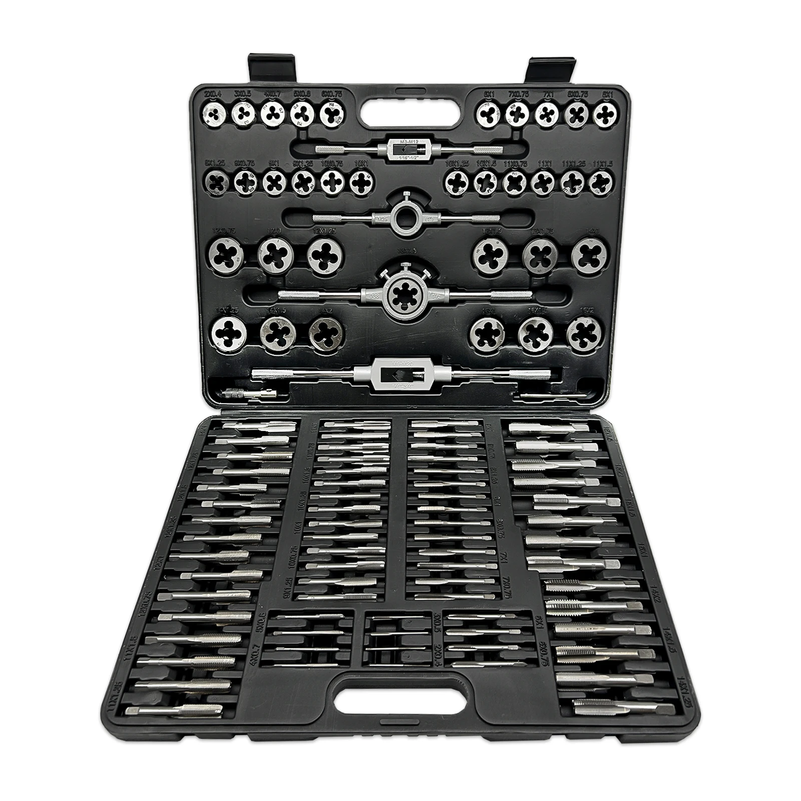 Professional Tap and Die Set 110Pcs Metric Size M2 to M18 Bearing Steel Threading Wrench Repair Tools Kit with Black Case