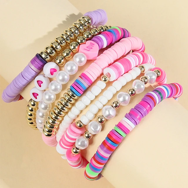 Boho Clay Beads Bracelet Friendship Bracelet Making Kit for Women Golden  Beads Pink White Clay Beads Kit for DIYJewelry Making - AliExpress