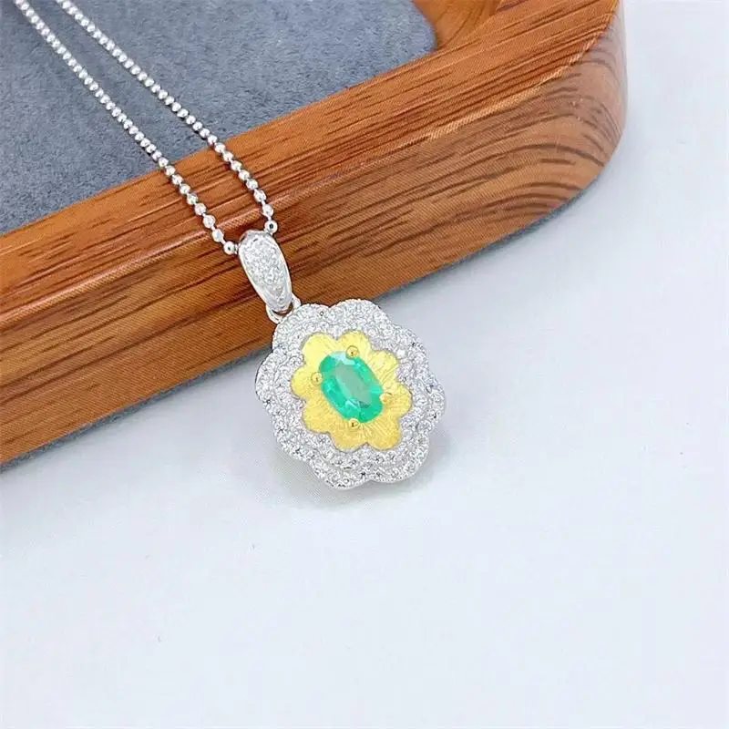 

Hottest Selling Best Seller Pendant With Natural Emerald Stone 4*6mm Silver White Gold Pendant Jewelry For Wedding Girl Gift