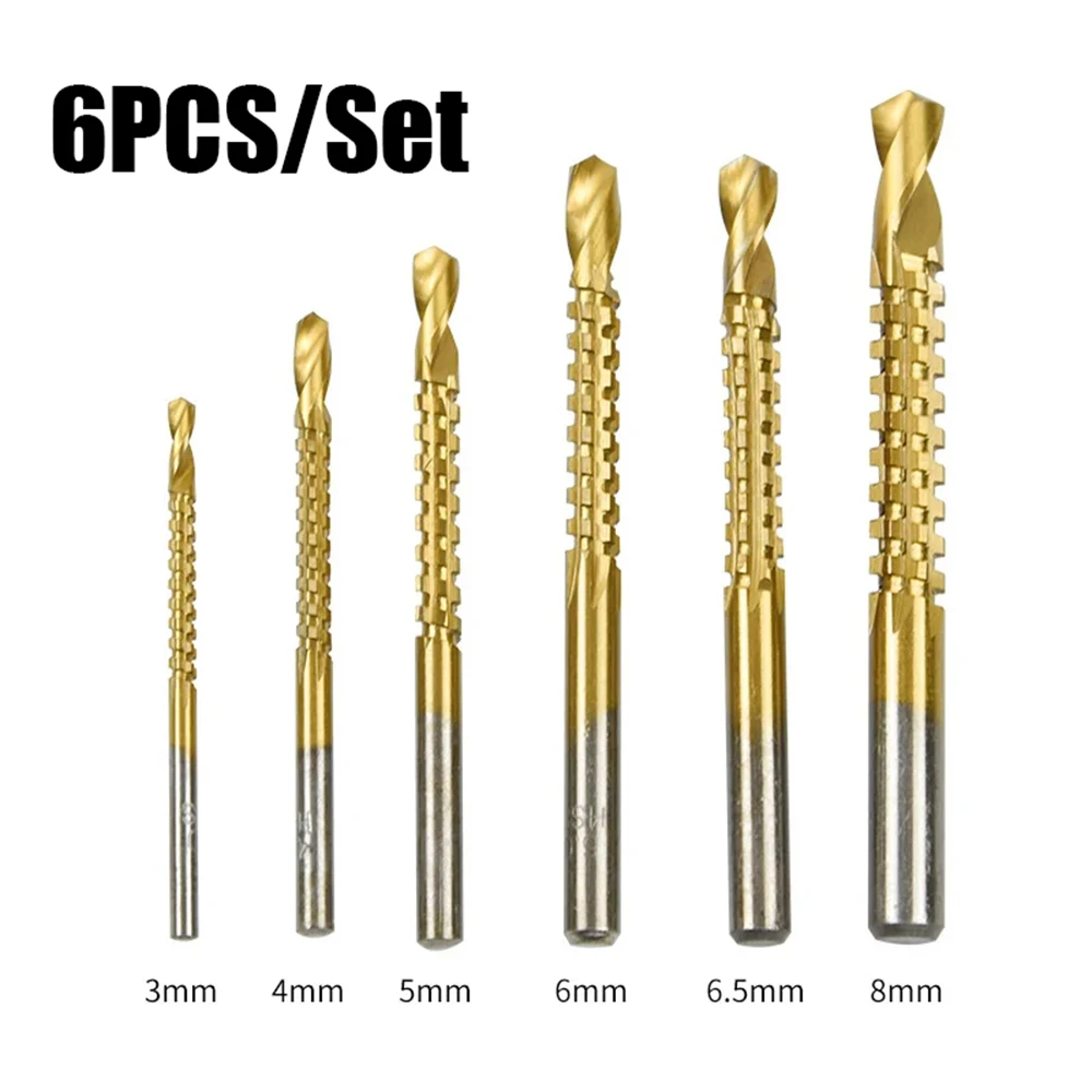 6Pcs Twist Drill Bit Set HSS Drill Bits 3-8mm Wood Metal Iron Serrated Grooving Punching Hole Cutting Power Tool Accessories new2022 hss cobalt drill bits thread spiral screw metric composite tap twist wood iron metal punching slotting multifunctional