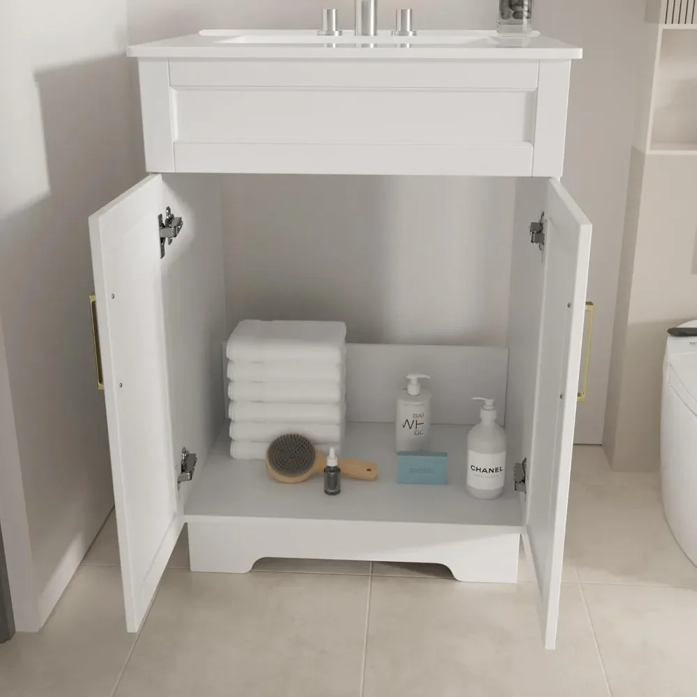 Bathroom Vanity with Ceramic Sink, Bathroom Vanity Cabinet with 2 Doors, 24 Inches Wooden Bathroom Sink Cabinet 5