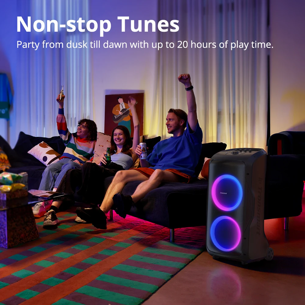 Tronsmart caixa som bluetooth Halo 300 caixa de som com luzes Bluetooth Party Speaker 240W com entrada de guitarra/mic/XLR, TWS, 20H de reprodução, rodas e alavanca oculta, do brasil, Dia dos Namorados