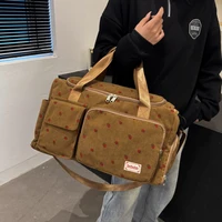 Sac fourre-tout de voyage en velours côtelé, sac de voyage de grande capacité avec compartiment à chaussures, sacs de sport et de Fitness pour femmes 6