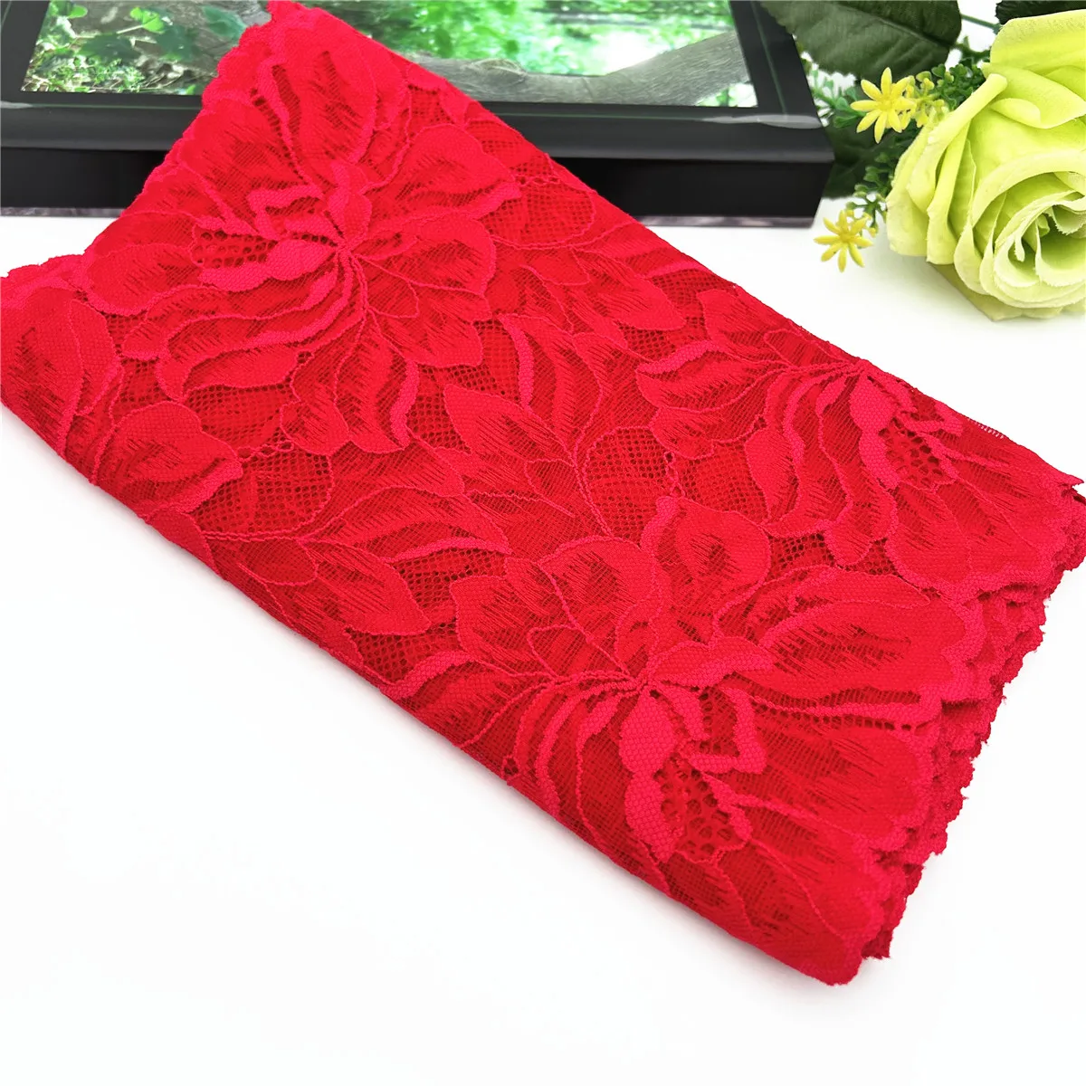 3y/lot Width 23cm Red Elastic Stretch Lace Trim 3