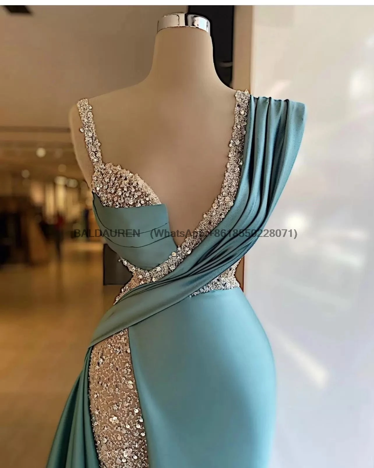 Sparkly Sequins Side Split Mermaid Evening Dresses Crystal Long Formal Prom Gowns Custom Made Plus Size Pageant Party Wear 2