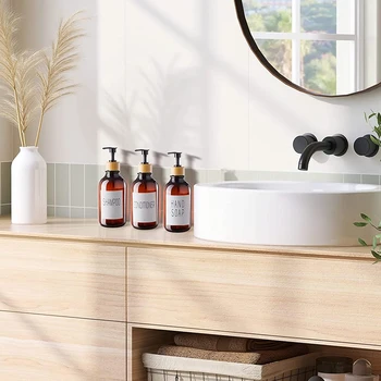 Alternative view of 300/500ml Bathroom Dispenser Shampoo and Conditioner Shower Soap Bottle Apothecary Lotion Wall Mount Bamboo Pump Soap Dispenser