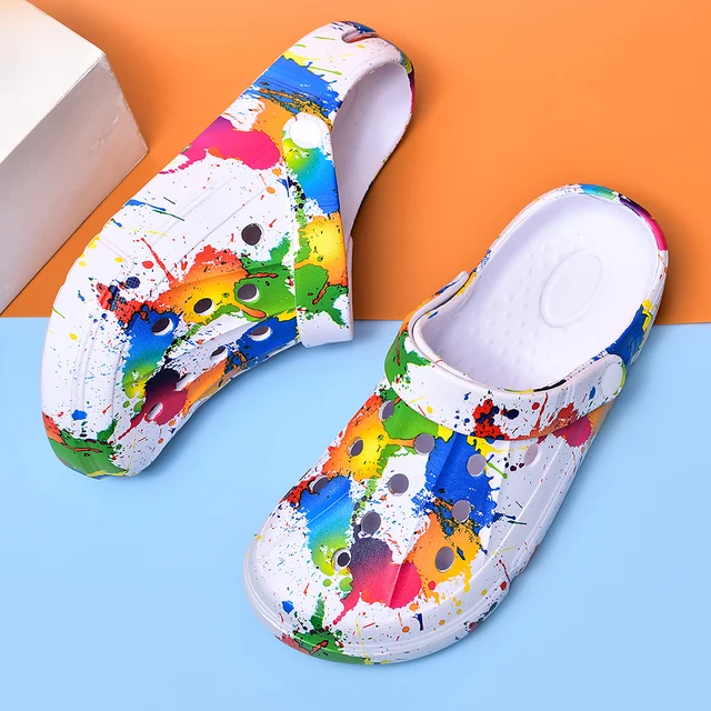 Couple Style Men's and Women's Clogs Sandals Slippers Inkjet Pattern Air Cushion Breathable Beach Sandals Outdoor Thick-Soled Mu 3