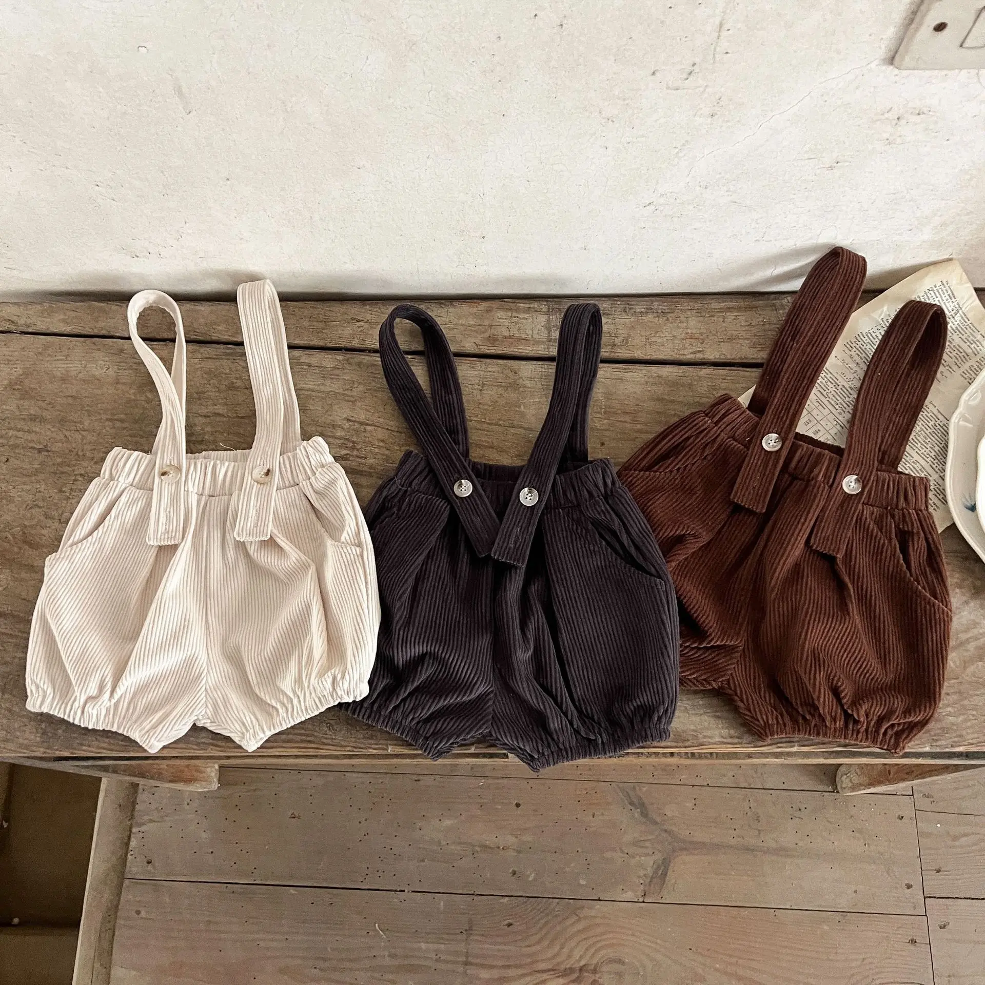 Autumn Corduroy Baby Pants Korea Solid Color Baby Pants For Boys Girlst Rstyle Shoulder Strap For 0-24Months