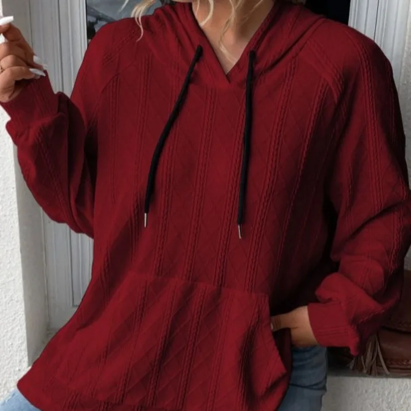 Autumn Winter New Women's Leisure Youth Collection Sweetness Style Large Loose Drawstring Hoodie Solid Color Pullover Tops