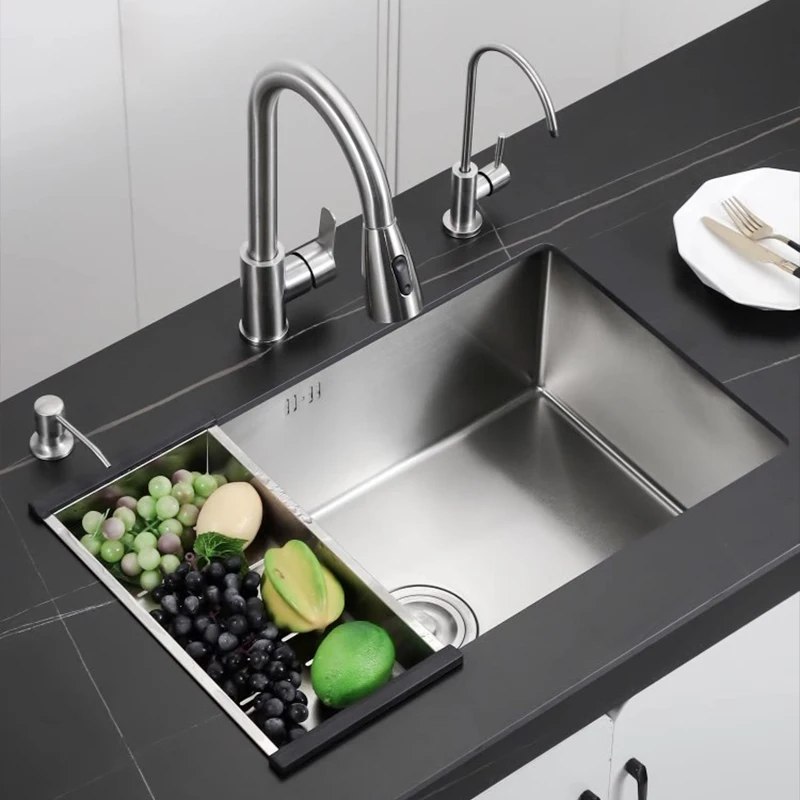 304 Stainless Steel Kitchen Sink Single Bowl Basin Undermount Handmade Brushed Narrow Edge Bar Sink With Drain Accessories