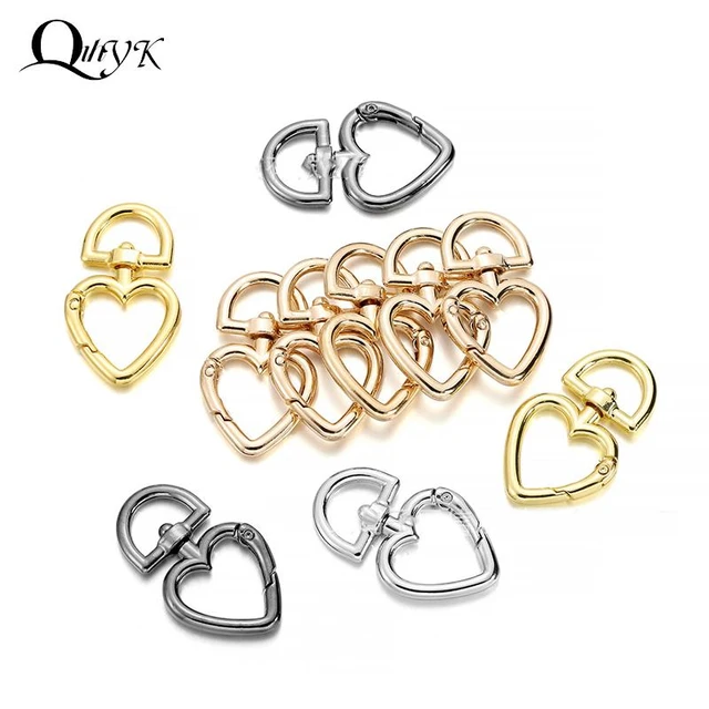 5Pcs/lot Peach Heart Shape Metal Spring Clasp Hooks Carabiner Key Ring  Connectors For DIY Keychain Jewelry Making Accessories
