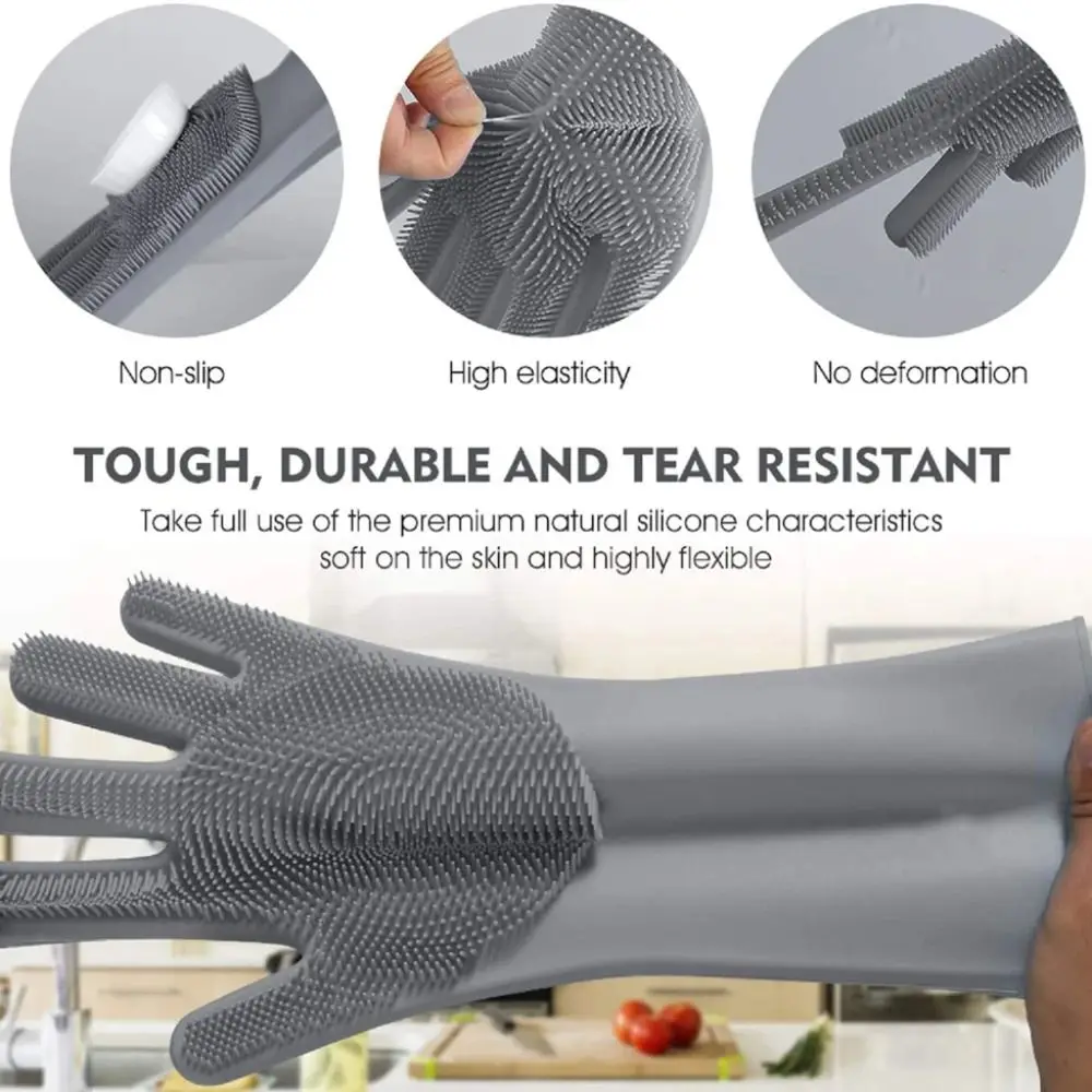Silicone Waterproof Dishwashing Gloves for Kitchen Cleaning