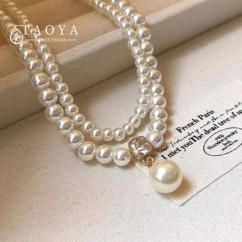 2025 Trendige doppelschichtige Imitationsperlen-Perlen-Halskette, elegante Accessoires für Damen, sexy Schlüsselbeinkette, leichter Luxus-Schmuck