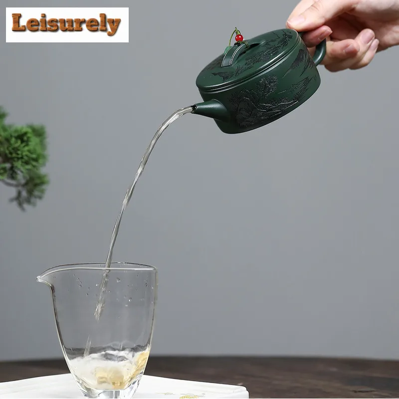 170ml Aesthetic Yixing Purple Clay Teapots Handmade Large Caliber Pot Raw Ore Green Mud Kettle With Strainer Zisha Tea Set Craft