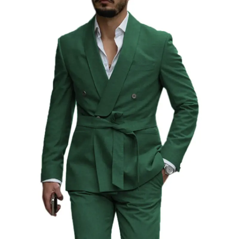 

Men's Suit 2 Piece Belt Style Groom Set Best Man Casual Sking for Wedding (Blazer + Pants)