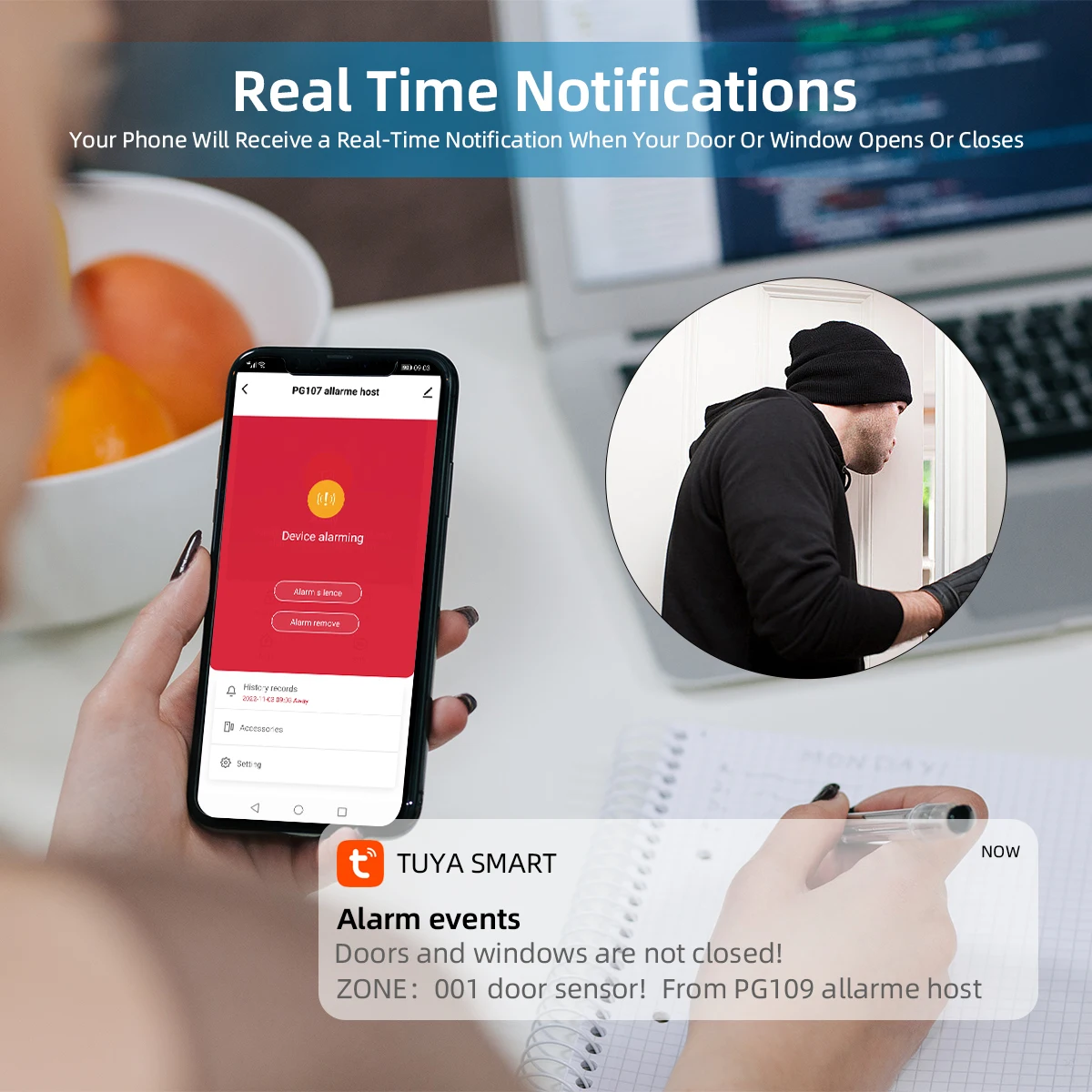MULO 4G alarm Tuya Smart Home Alarm System WIFI GSM 4.3 inch Temperature Humidity Display PG-109 Alexa & Google Burglar Home security system security alarm wireless alarm
