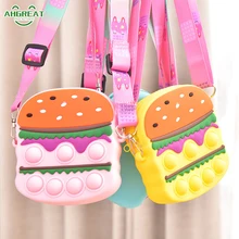 

New Fashion Hamburger Crossbag Pop Shoulder Bag Push Bubble with Strap Storage Coin Purse Kids Wallet Antistress Fidget Toy Bag