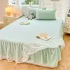 1PCS Pink Elegant Princess Bed Skirt Non-slip Mattress Cover Ruffled Lace Solid Color Bedsheet Protector Bedspread No Pillowcase 4