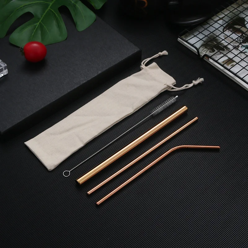 Vibrant Reusable Metal Straw Set with Cleaning Brush - 304 Stainless Steel Drinkware Accessory
