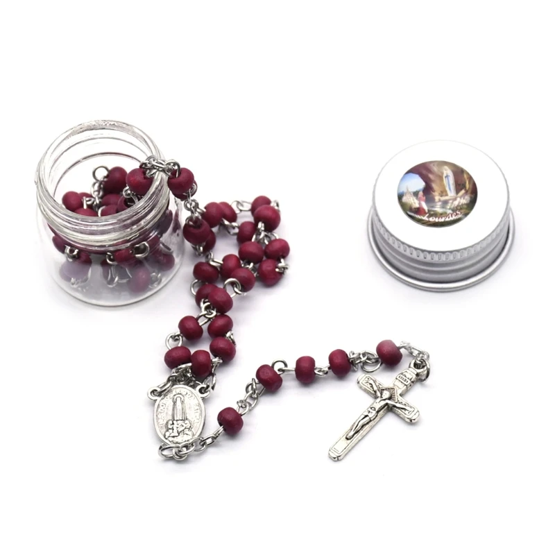 Rose Scent Rosary for Cross Necklace Set with Storage Box Holy Gift Supplies